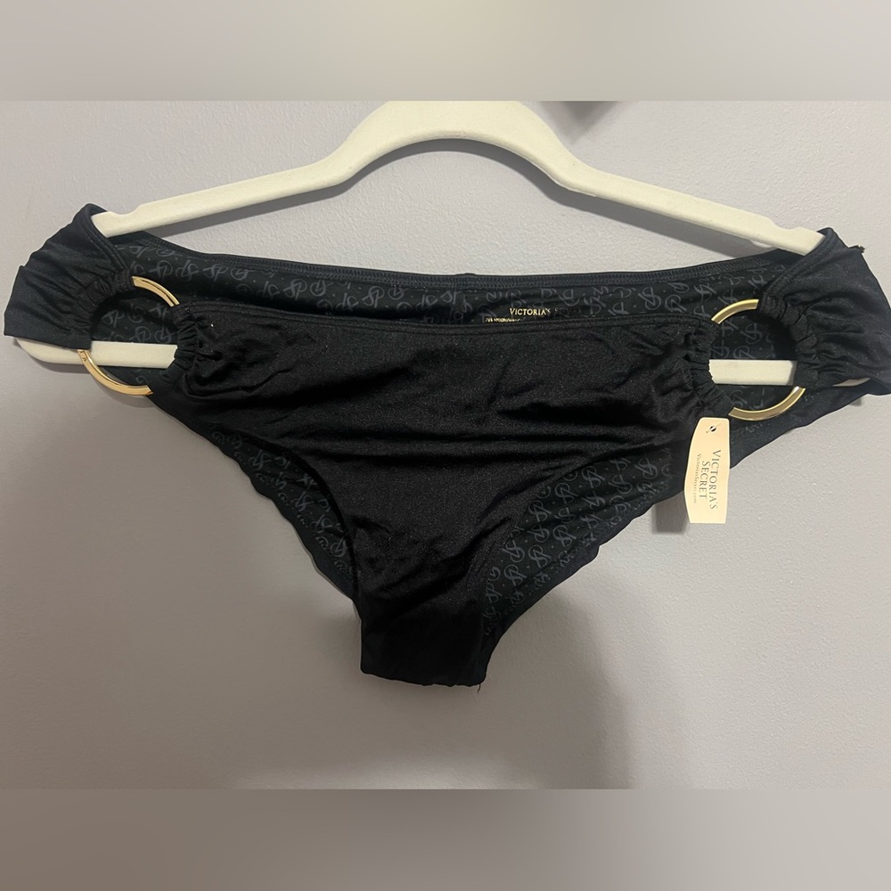 Victoria's Secret Black Bikini Bottom with Gold Accents